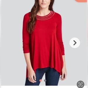 NEW W by Wantable Ruby Red Asymmetrical Hem Tunic Top, Size Small, MSRP $79